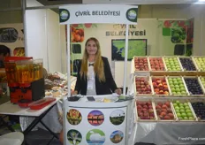 Cigdem Ertas, of Civril Belediyesi. They export apples and juice.