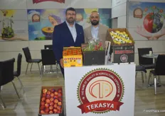 Okan Eryilmaz, board member, and Mehmet Mansuroglu, sales manager of Turkish fruit exporter Tekasya. They export a variety of fruits, and are seeing stronger demand for apples in India, as their harvest is lower this year.