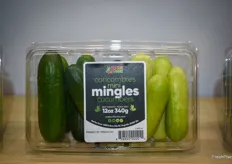 A medley pack with mini cucumbers. The light colored cukes have a thinner skin and less bitter taste. Expected to be in stores in a few months.