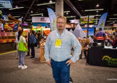 Nathan Dorn with farm-ng is at the show to promote Amiga, an all-electric robot.
