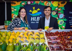 Melissa Hartmann de Barros and Andres Ocampo with HLB Specialties have a large variety of tropical and exotic fruit products on display.