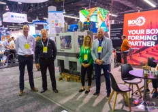 Javier Fernandez, Keith Browning, April Bassett and Mark Robson with BOIX, next to the MC-T, for sustainable packaging in top seal punnets