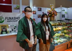 Masohiro Iwata and Atitaya Thumacheep from the Funasho Group which exports grapes, kaki and Japanese pears and apples.